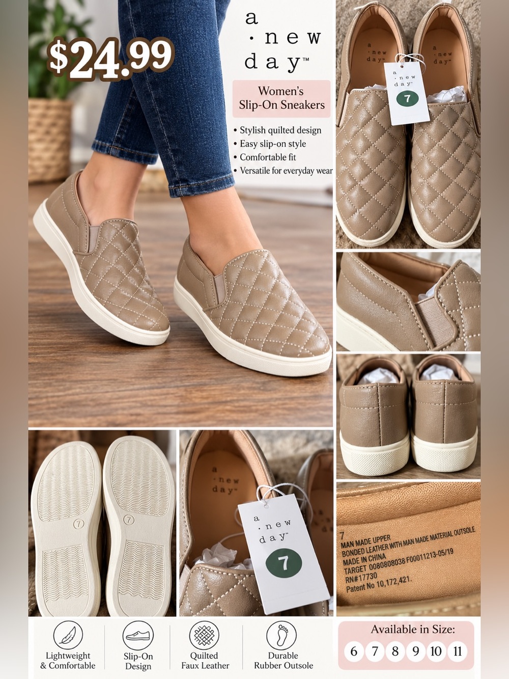 a new day Quilted Slip-On Sneakers - Taupe